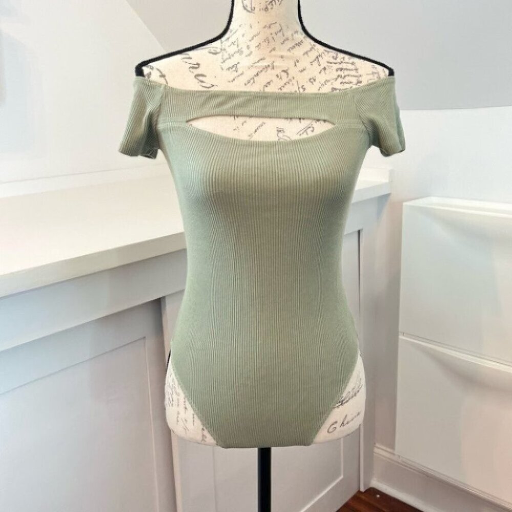 Monrow Green Ribbed Bodysuit